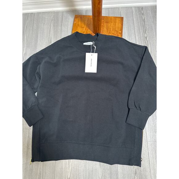 NWT THE NOLI SHOP Rib Side Zip Sweatshirt Black Women's S Oversized Pullover NEW - Picture 1 of 6